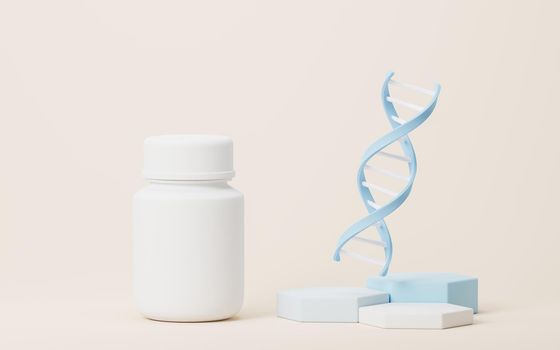 DNA and pharmaceutical concept, 3d rendering. Computer digital drawing.