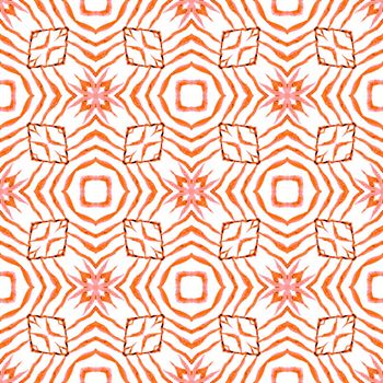 Textile ready bewitching print, swimwear fabric, wallpaper, wrapping. Orange mind-blowing boho chic summer design. Medallion seamless pattern. Watercolor medallion seamless border.