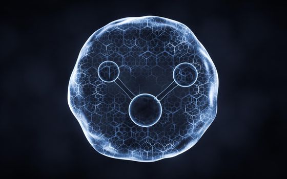 Organic sphere with molecule inside, 3d rendering. Computer digital drawing.