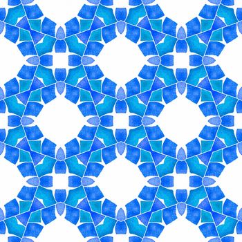 Textile ready gorgeous print, swimwear fabric, wallpaper, wrapping. Blue optimal boho chic summer design. Hand drawn green mosaic seamless border. Mosaic seamless pattern.