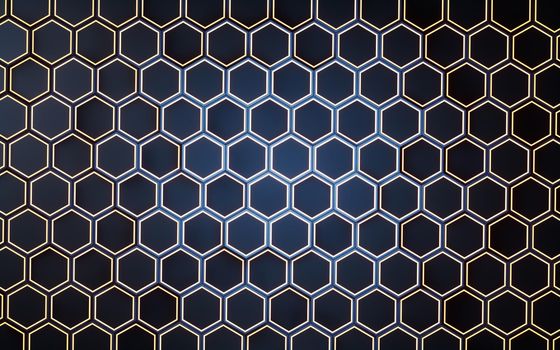 Metallic hexagon material background, 3d rendering. Computer digital drawing.