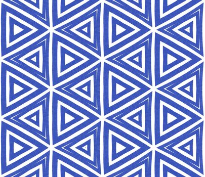 Striped hand drawn pattern. Indigo symmetrical kaleidoscope background. Textile ready stunning print, swimwear fabric, wallpaper, wrapping. Repeating striped hand drawn tile.