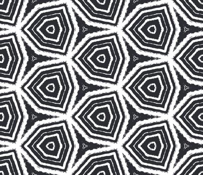 Exotic seamless pattern. Black symmetrical kaleidoscope background. Textile ready excellent print, swimwear fabric, wallpaper, wrapping. Summer swimwear exotic seamless design.