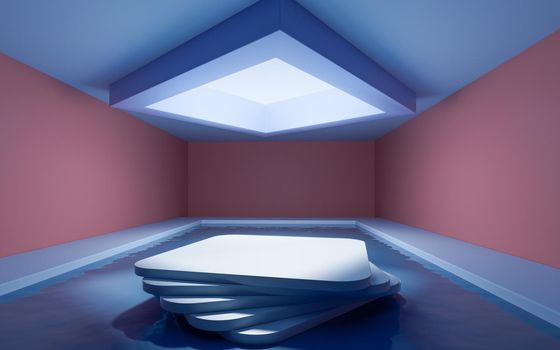 The room with empty stage inside, 3d rendering. Computer digital drawing.