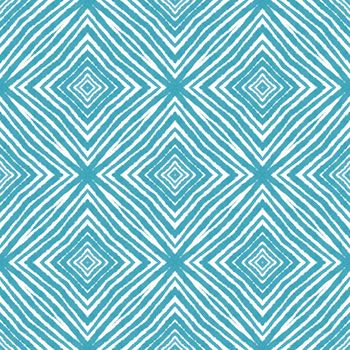 Medallion seamless pattern. Turquoise symmetrical kaleidoscope background. Watercolor medallion seamless tile. Textile ready unique print, swimwear fabric, wallpaper, wrapping.