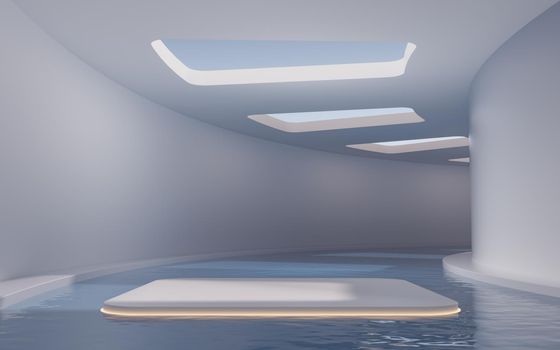 The room with empty stage inside, 3d rendering. Computer digital drawing.