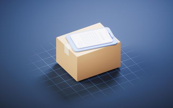 Packaging box with paper board, 3d rendering. Computer digital drawing.