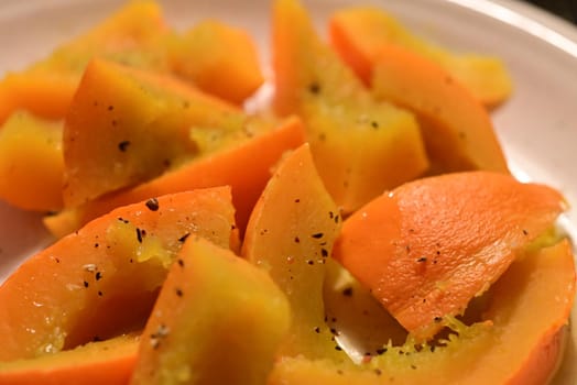 Cooked hokkaido on a plate as a close-up