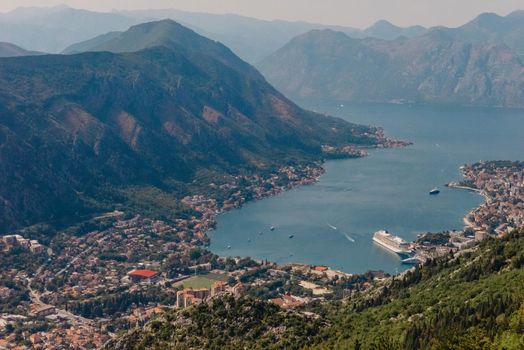 Kotor Bay - Montenegro - nature and architecture background. Kotor bay seen from above. Panoramic view on Kotor bay, Montenegro. Kotor in a beautiful summer day, Montenegro.