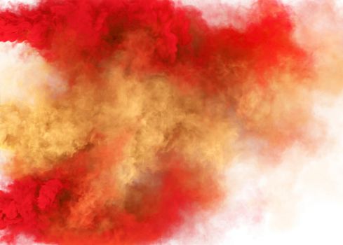 Red and wheat color fantasy smoke and magic fog. Duo colors 3D render abstract texture on a white background for fest and fan party decoration