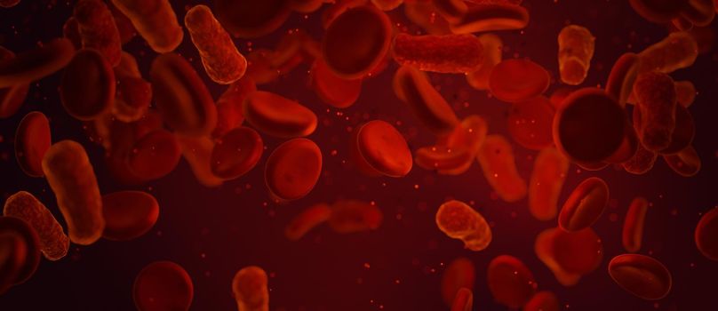 Red Blood Cells flowing banner background 3D Render