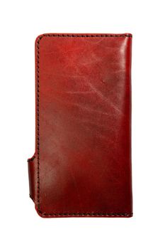 Red natural leather women wallet isolated on white background. Back side.