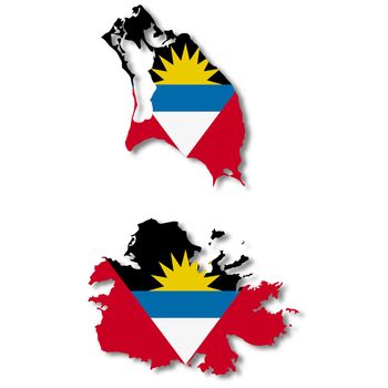 An Antigua and Barbuda flag map on white background 3d illustration with clipping path