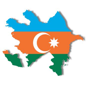 An Azerbaijan flag map on white background 3d illustration with clipping path