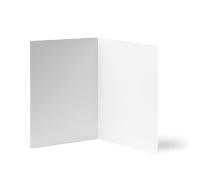 close up of a blank folded leaflet white paper on white background