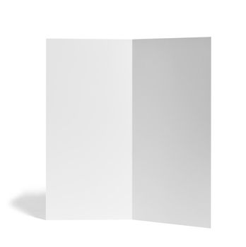 close up of a blank folded leaflet white paper on white background