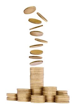 Close up of coins on white background