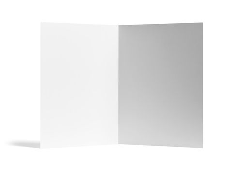 close up of a blank folded leaflet white paper on white background