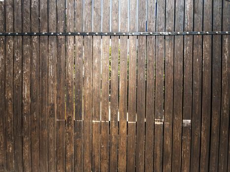 Fence made of vertical boards of natural wood in full screen