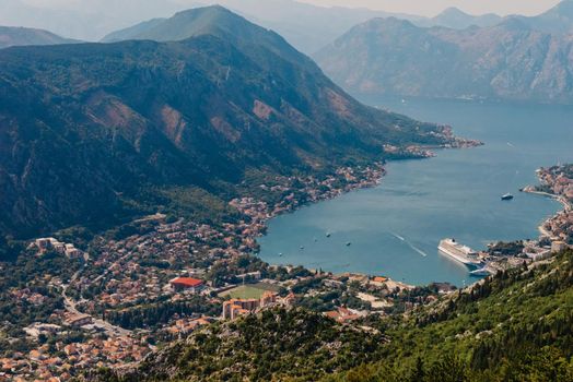 Kotor Bay - Montenegro - nature and architecture background. Kotor bay seen from above. Panoramic view on Kotor bay, Montenegro. Kotor in a beautiful summer day, Montenegro.