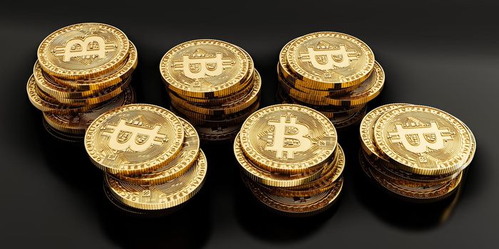 bitcoins isolated on black background 3d illustration