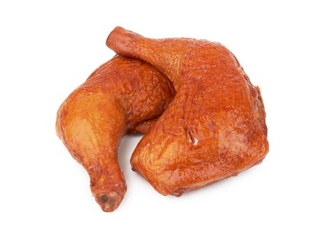 Smoked chicken thighs isolated on a white background