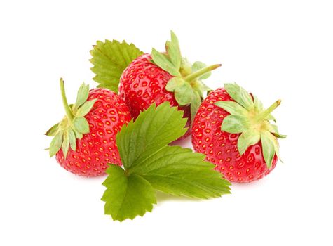 Pile of fresh red strawberries isolated on white background