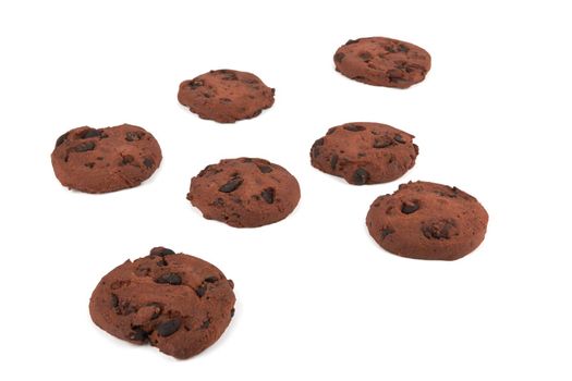 Chocolate chip cookies isolated on white background