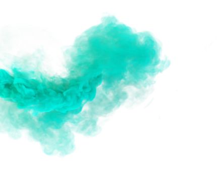 Menthol green plume of smoke. Marine green 3D render abstract fog texture on a white background for fest and fan party decoration
