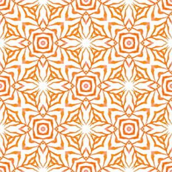 Ethnic hand painted pattern. Orange beauteous boho chic summer design. Watercolor summer ethnic border pattern. Textile ready incredible print, swimwear fabric, wallpaper, wrapping.