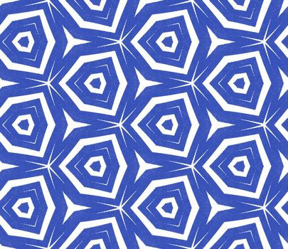 Medallion seamless pattern. Indigo symmetrical kaleidoscope background. Textile ready optimal print, swimwear fabric, wallpaper, wrapping. Watercolor medallion seamless tile.
