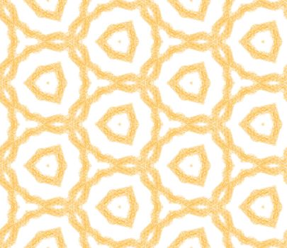 Medallion seamless pattern. Yellow symmetrical kaleidoscope background. Textile ready curious print, swimwear fabric, wallpaper, wrapping. Watercolor medallion seamless tile.