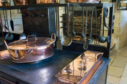 Kitchen with stove in the castle of Chenonceau