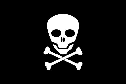 A Jolly Roger skull and cross bones pirate flag