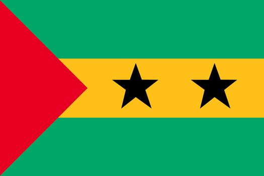 A Sao Tome and Principe flag background illustration green yellow stripes red triangle black stars