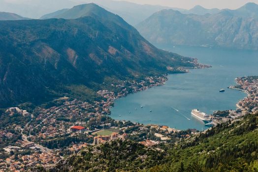 Kotor Bay - Montenegro - nature and architecture background. Kotor bay seen from above. Panoramic view on Kotor bay, Montenegro. Kotor in a beautiful summer day, Montenegro.