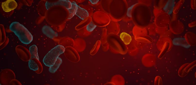 Sepsis, bacteria blood concept banner background 3D Render