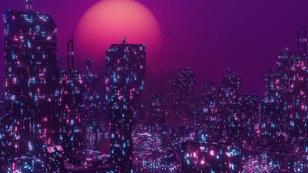 Futuristic City Neon Skyscraper Cyber Punk City Concept Background 3d Render