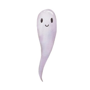 Simple cute ghost, watercolor illustration isolated on white. Ghost smiling drawing for halloween.