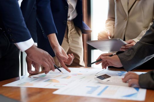 business adviser meeting to analyze and discuss the situation on the financial report in the meeting room.Investment Consultant, Financial advisor and accounting concept.