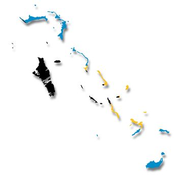 A Bahamas flag map on white background 3d illustration with clipping path