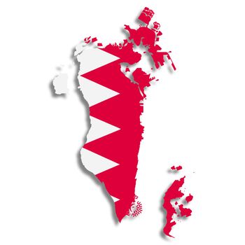 A Bahrain flag map on white background 3d illustration with clipping path