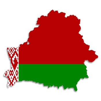 A Belarus flag map on white background 3d illustration with clipping path
