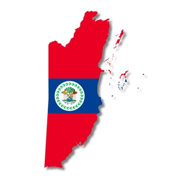 A Belize flag map on white background 3d illustration with clipping path