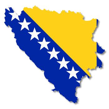 A Bosnia Herzegovina flag map on white background 3d illustration with clipping path