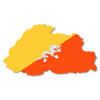 A Bhutan flag map on white background 3d illustration with clipping path