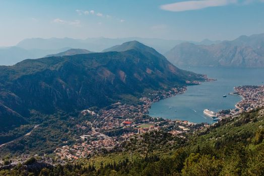 Kotor Bay - Montenegro - nature and architecture background. Kotor bay seen from above. Panoramic view on Kotor bay, Montenegro. Kotor in a beautiful summer day, Montenegro.