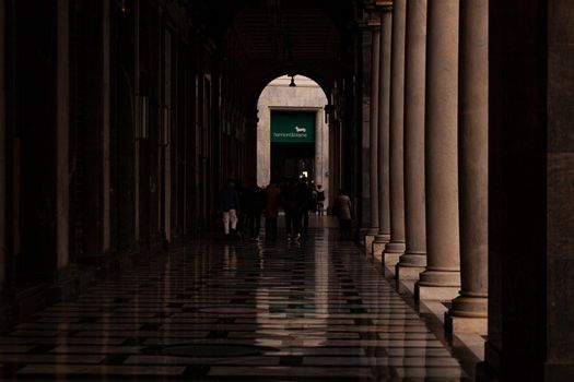 Milan, Italy - January 23, 2022: Colonnade of Crespi palace on January 23, 2022