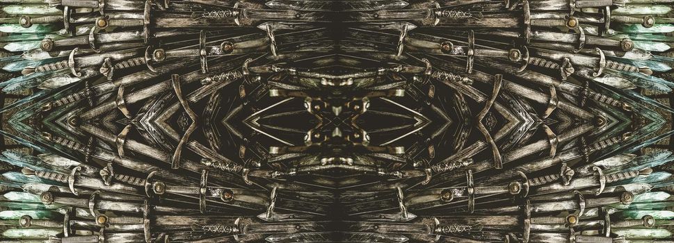 Metal knight swords horizontal background. Close up. The concept Knights.