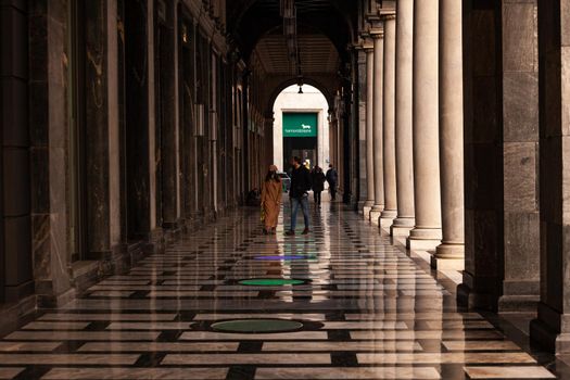 Milan, Italy - January 23, 2022: Colonnade of Crespi palace on January 23, 2022